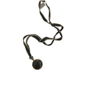 Black Agate Round Pendant on Silk Cord